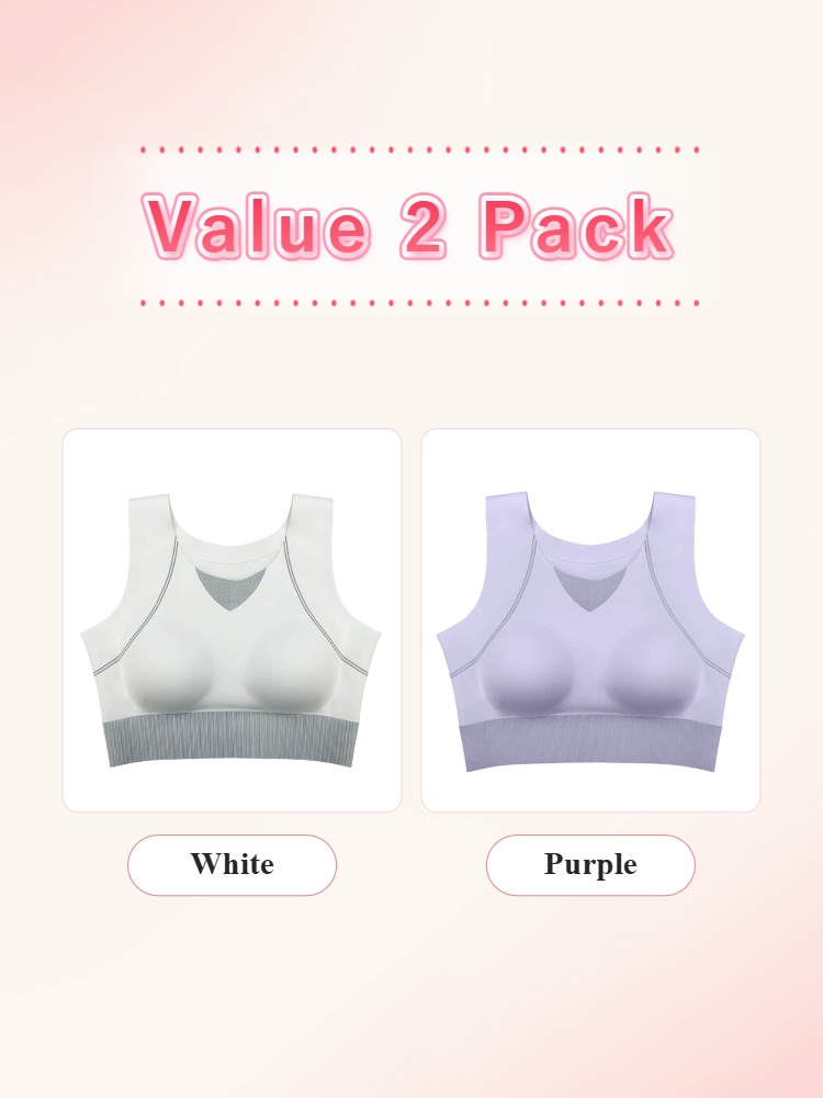 Value two pack sports bras in white and purple VEIMIA