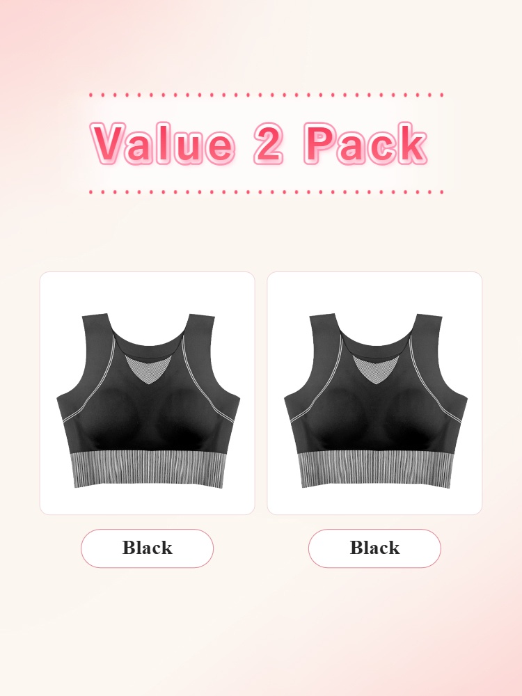 Value two pack black sports bras with wide straps VEIMIA