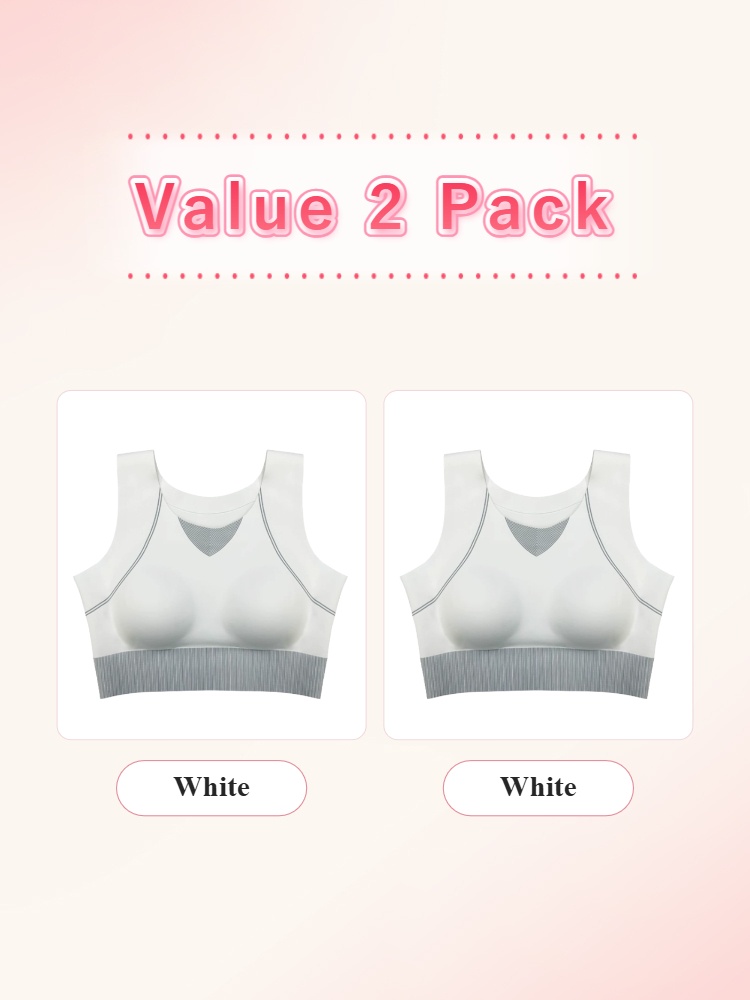 Value two pack white sports bras with grey ribbed hems VEIMIA