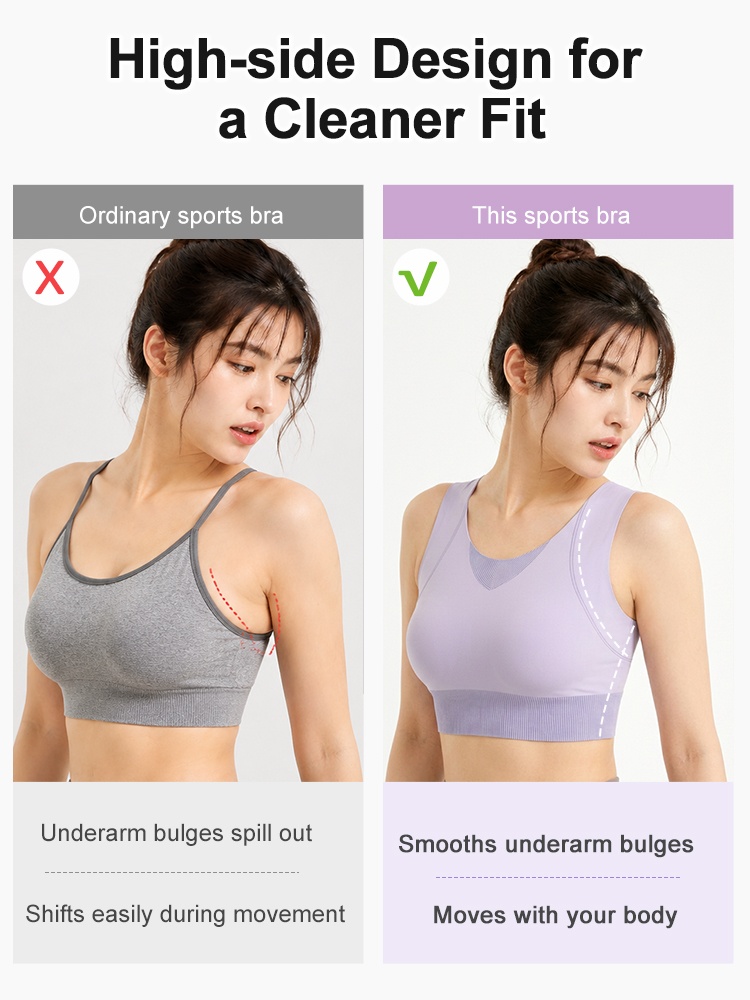 Comparison graphic showing high side coverage for a smoother underarm fit VEIMIA