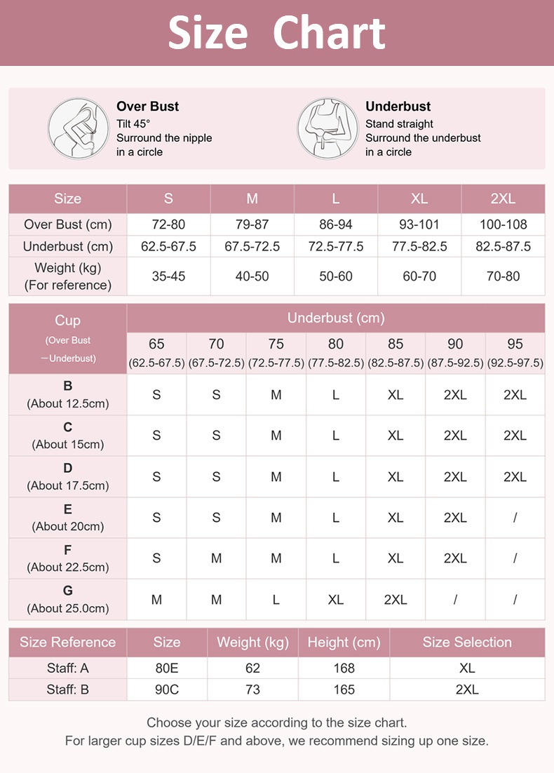 Sports bra size chart with overbust underbust weight and cup guide VEIMIA