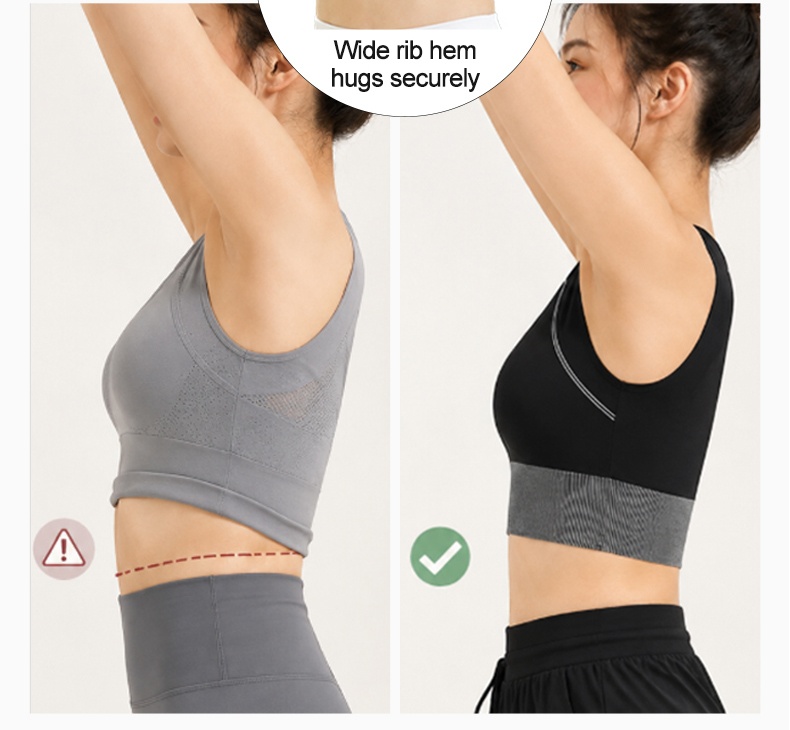 Side comparison showing wide ribbed hem for a secure fit VEIMIA