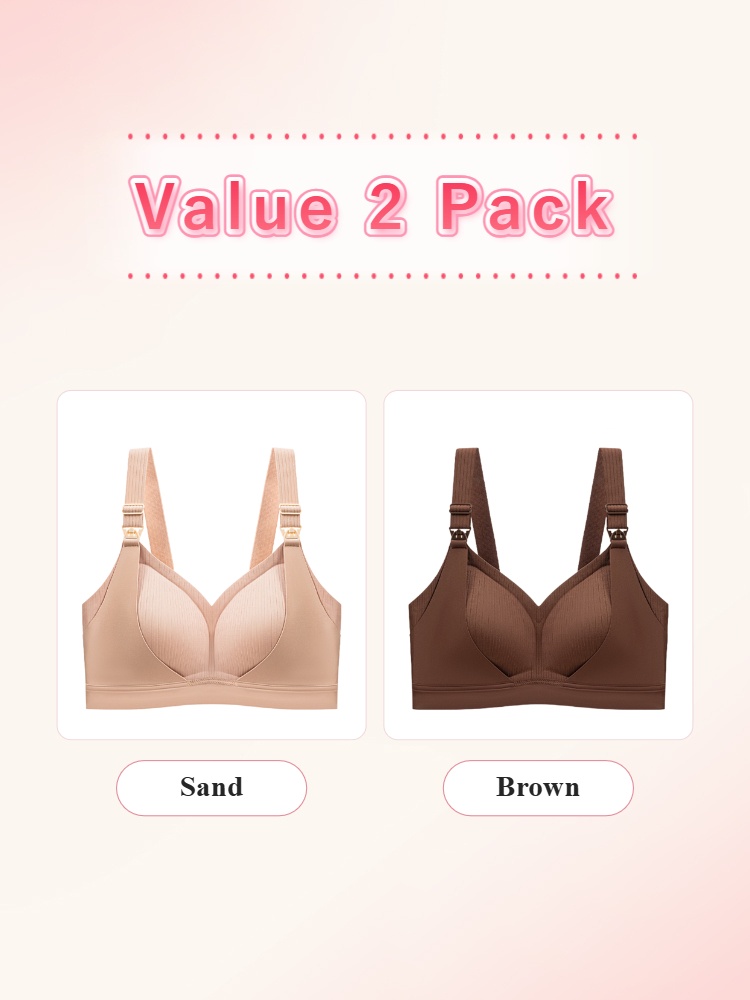 Value 2 pack nursing bras in sand and brown with front views VEIMIA