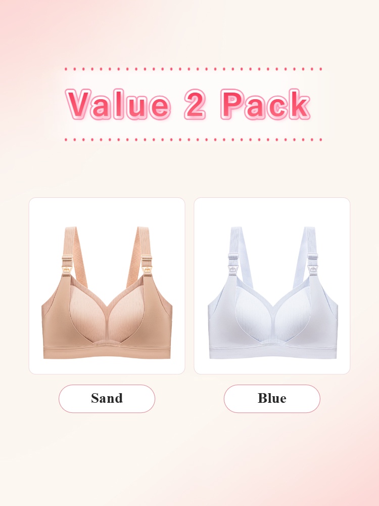 Value 2 pack nursing bras in sand and blue with front views VEIMIA