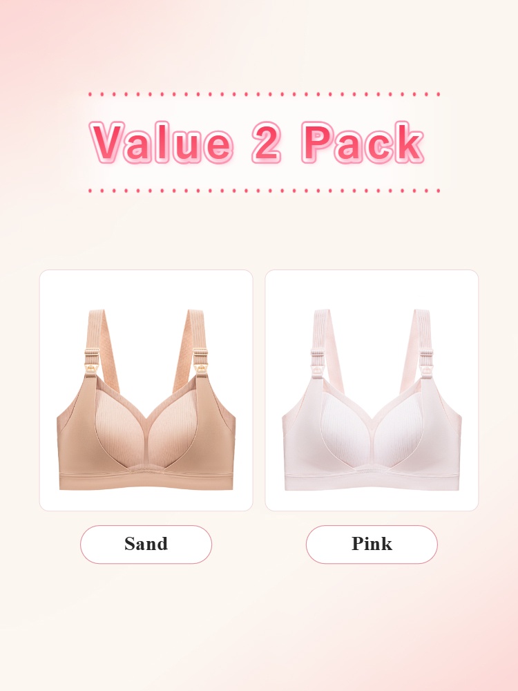 Value 2 pack nursing bras in sand and pink with front views VEIMIA