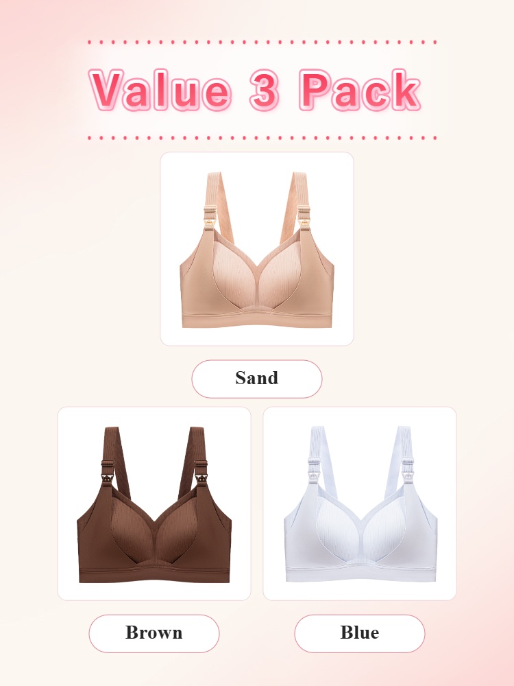 Value 3 pack nursing bras in sand brown and blue colors VEIMIA