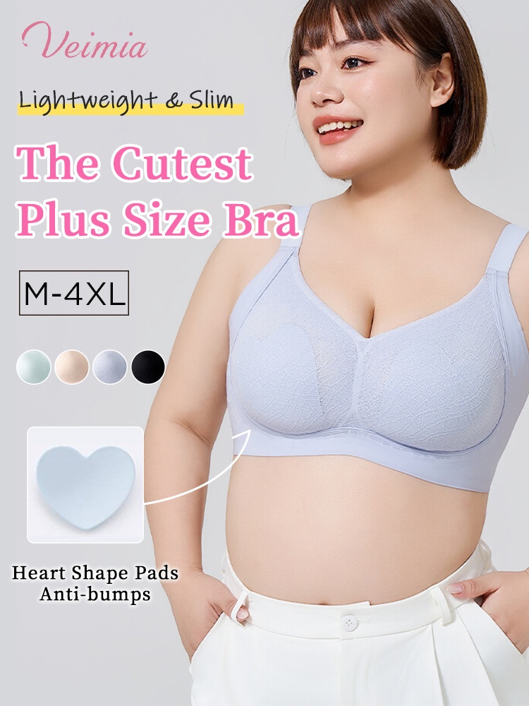 Adorable Plus Size Bra Cute Design With Ultra-light Laces & Anti-bumping Pads, Naturally Minimizes The Breasts VEIMIA