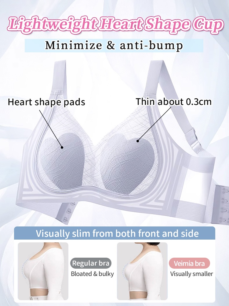 Adorable Plus Size Bra Cute Design With Ultra-light Lace & Anti-bumping Pad, Naturally Minimizes The Breasts VEIMIA