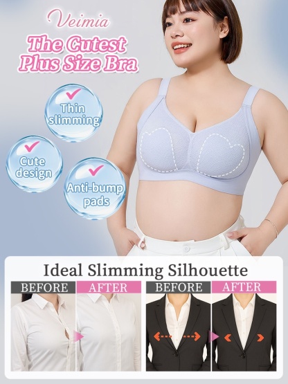 Adorable Plus Size Bra Cute Design With Ultra-light Lace & Anti-bumping Pad, Naturally Minimize The Breast VEIMIA