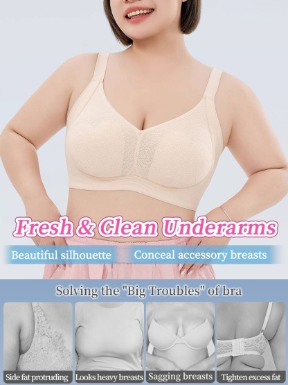 Adorable Plus Size Bra Cute Design With Ultra-light Lace & Anti-bumping Pads, Naturally Minimizes The Breast VEIMIA