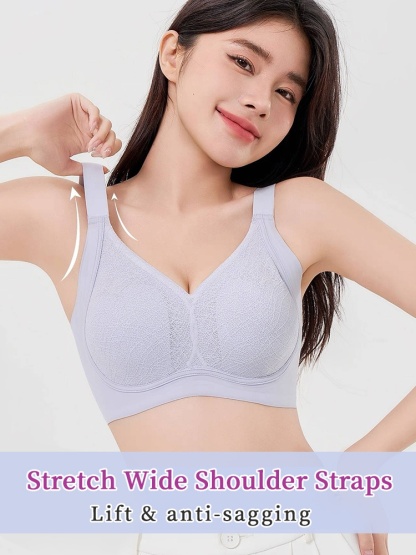 Adorable Plus Size Bras Cute Design With Ultra-light Lace & Anti-bumping Pad, Naturally Minimize The Breast VEIMIA