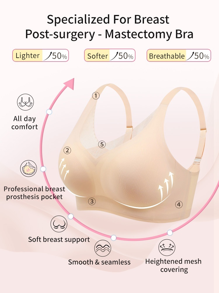 All-day Comforts Mastectomy Bra Ultra Soft Non-shifts Breast Prosthesis Designs, Seamless Fit For Daily Wear VEIMIA
