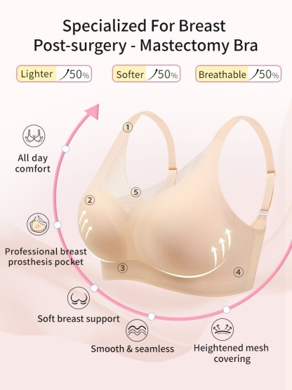 All-day Comforts Mastectomy Bra Ultra Soft Non-shifts Breast Prosthesis Designs, Seamless Fit For Daily Wear VEIMIA