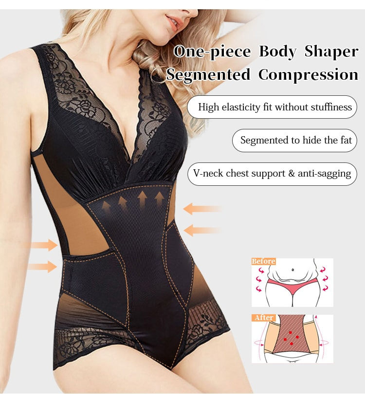 V-neck Seamless Professional Body Shaper Tummy Tightening Bodysuit Energy Stone Veimia