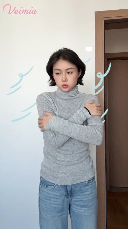 VEIMIA Cozy Long Sleeve Shirts Skin-friendly & Warmth, Square Neck Tops With Built-in Pads Base Layer