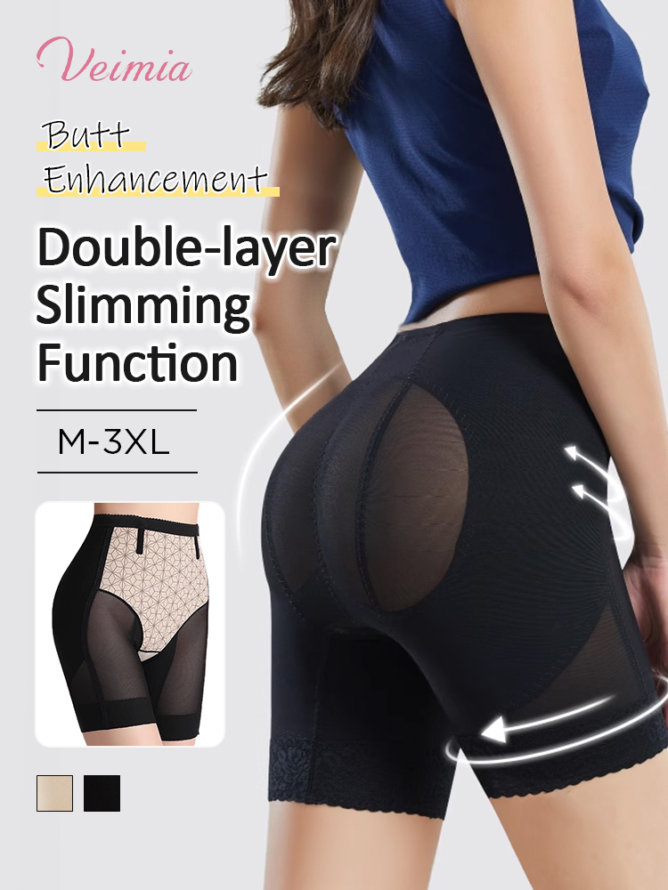 Tummies Flatten Shapewear Short Dual-layer Slimming, 3D Butt Lifting & Anti-roll Hem VEIMIA
