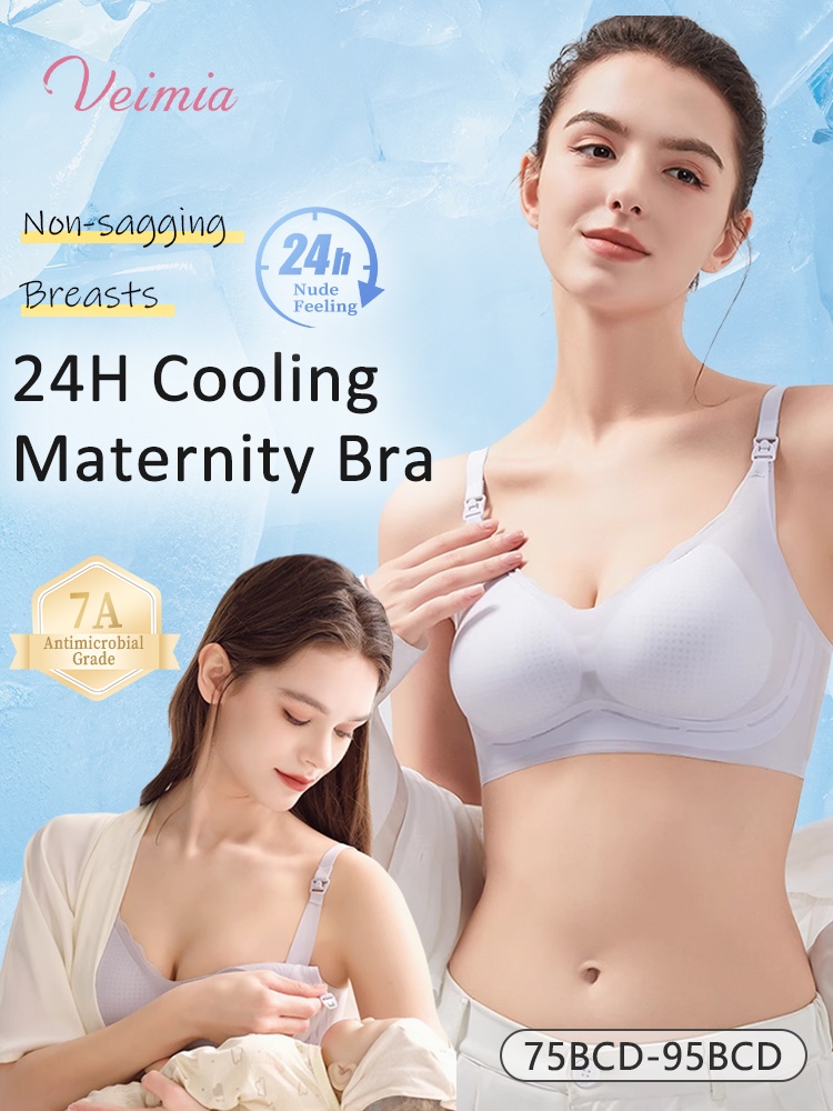 Cooling Nursing Bra Non-Stuffy All-Stage Wear, Single-Hand Clasp Supportive Maternity Bra for Easy Breastfeeding VEIMIA​
