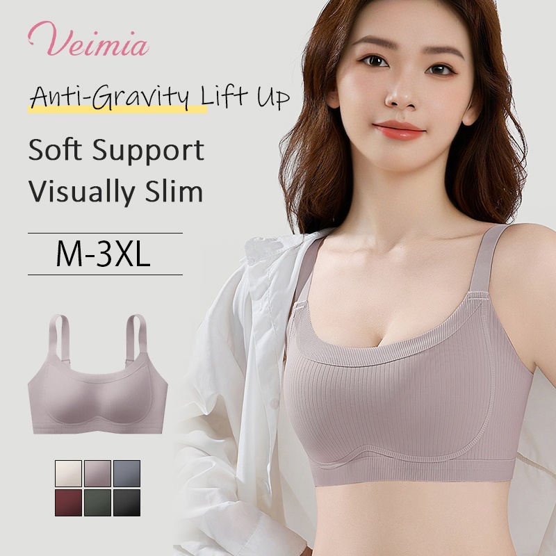 Soft Support Minimizer Bra Vertical Striped Slim Fit Wireless Full Coverage Lift Up Breast VEIMIA