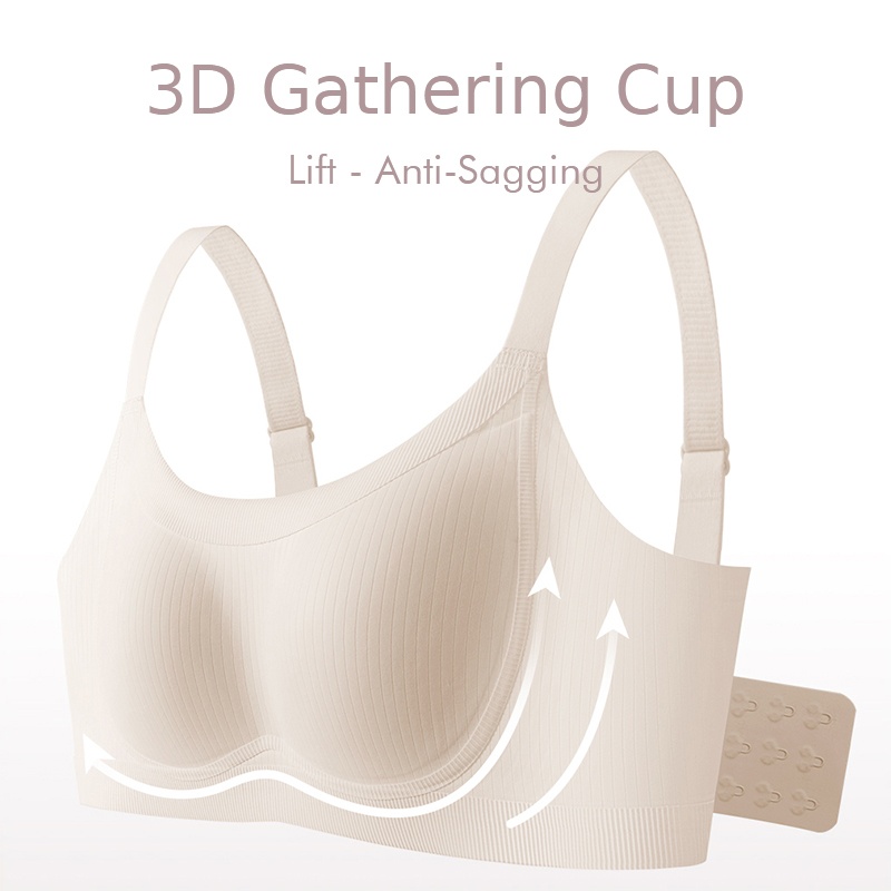 Soft Support Seamless Minimizer Bra Vertical Striped Slim Fit Wireless Full Coverage Lift Up Breast VEIMIA
