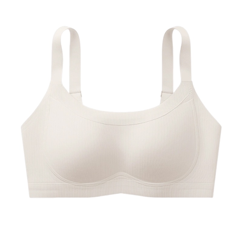 Milk White Soft Support Seamless Minimizer Bra Vertical Striped Slim Fit Wireless Full Coverage Lift Up Breast VEIMIA