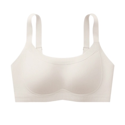 Milk White Soft Support Seamless Minimizer Bra Vertical Striped Slim Fit Wireless Full Coverage Lift Up Breast VEIMIA