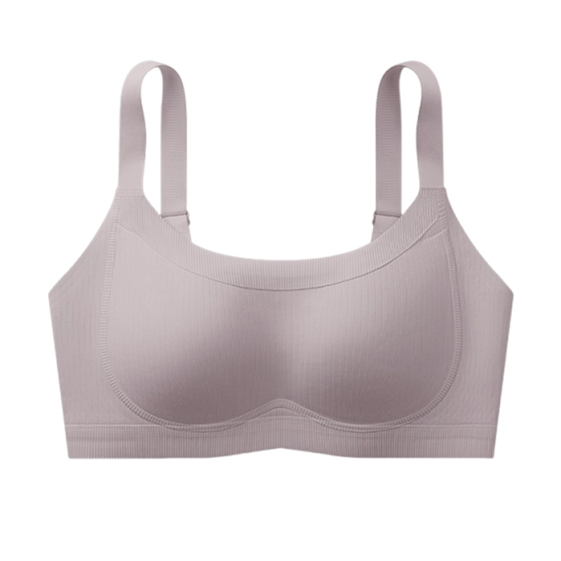 Gray Pink Soft Support Seamless Minimizer Bra Vertical Striped Slim Fit Wireless Full Coverage Lift Up Breast VEIMIA