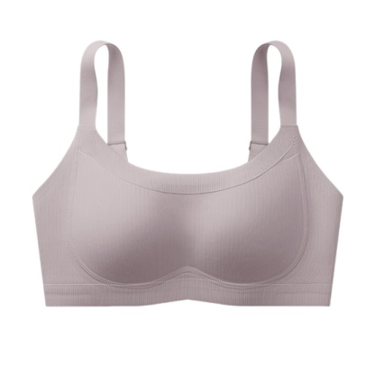 Gray Pink Soft Support Seamless Minimizer Bra Vertical Striped Slim Fit Wireless Full Coverage Lift Up Breast VEIMIA