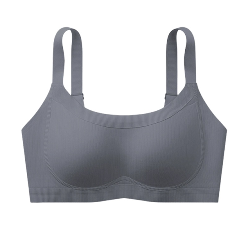 Gray Soft Support Seamless Minimizer Bra Vertical Striped Slim Fit Wireless Full Coverage Lift Up Breast VEIMIA