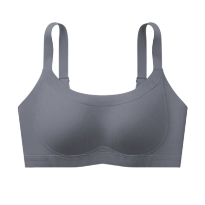 Gray Soft Support Seamless Minimizer Bra Vertical Striped Slim Fit Wireless Full Coverage Lift Up Breast VEIMIA