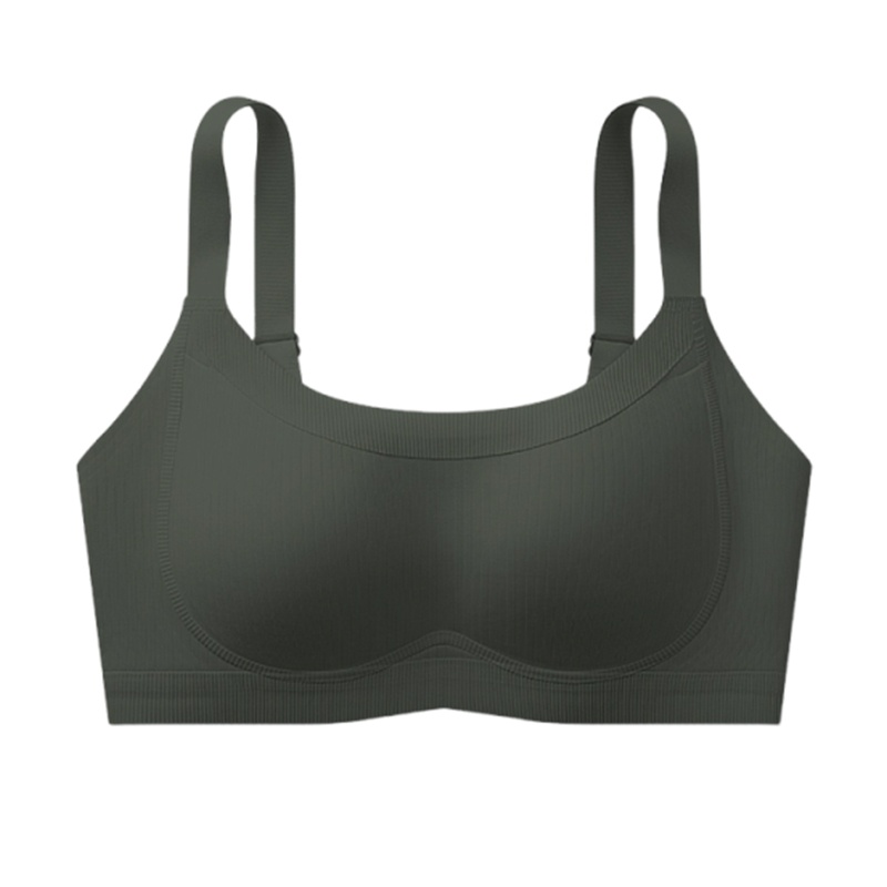 Dark Green Soft Support Seamless Minimizer Bra Vertical Striped Slim Fit Wireless Full Coverage Lift Up Breast VEIMIA