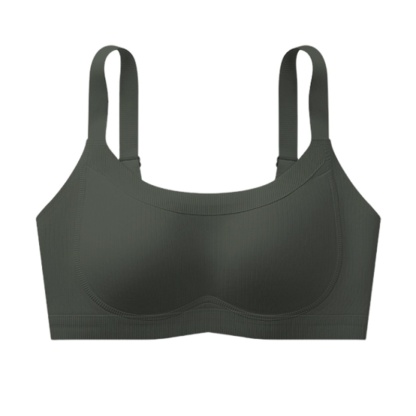 Dark Green Soft Support Seamless Minimizer Bra Vertical Striped Slim Fit Wireless Full Coverage Lift Up Breast VEIMIA