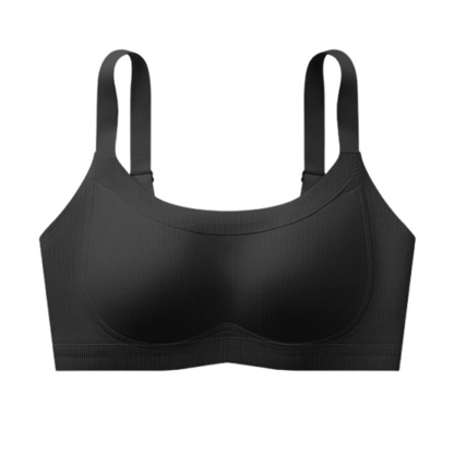 Black Soft Support Seamless Minimizer Bra Vertical Striped Slim Fit Wireless Full Coverage Lift Up Breast VEIMIA