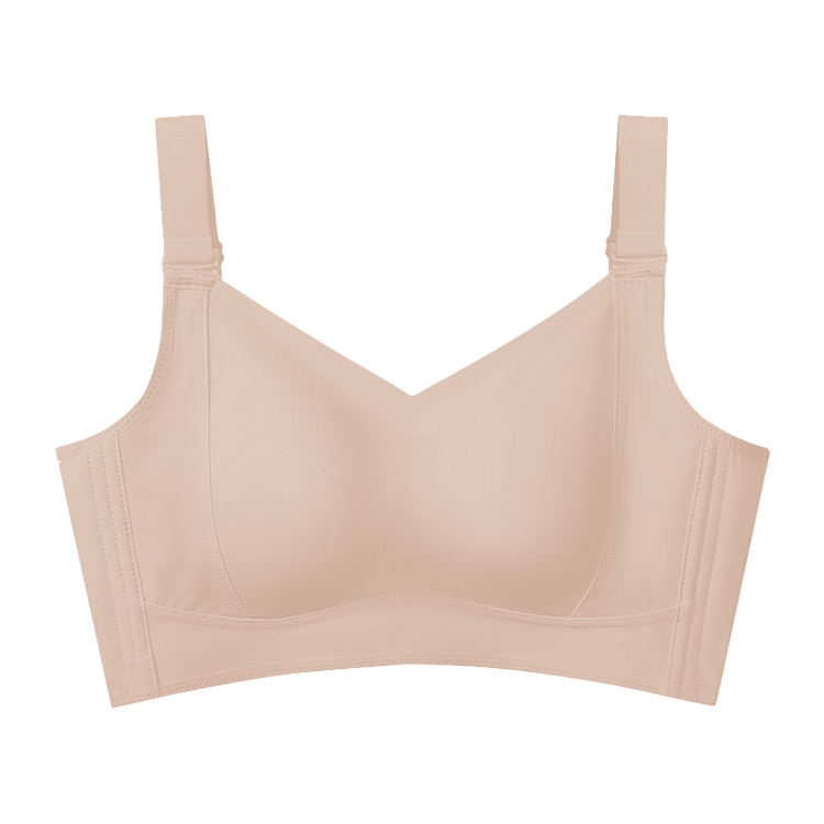 Beige Breast Minimizing Non-marking Skin-friendly Push Up Bra VEIMIA