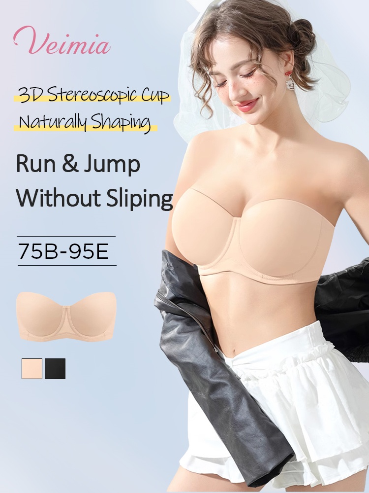 No Bounce Strapless Bra with Soft Wire & Anti-slip Design, 3D Breathable Honeycomb Cups Naturally Shaping Not Sticky VEIMIA
