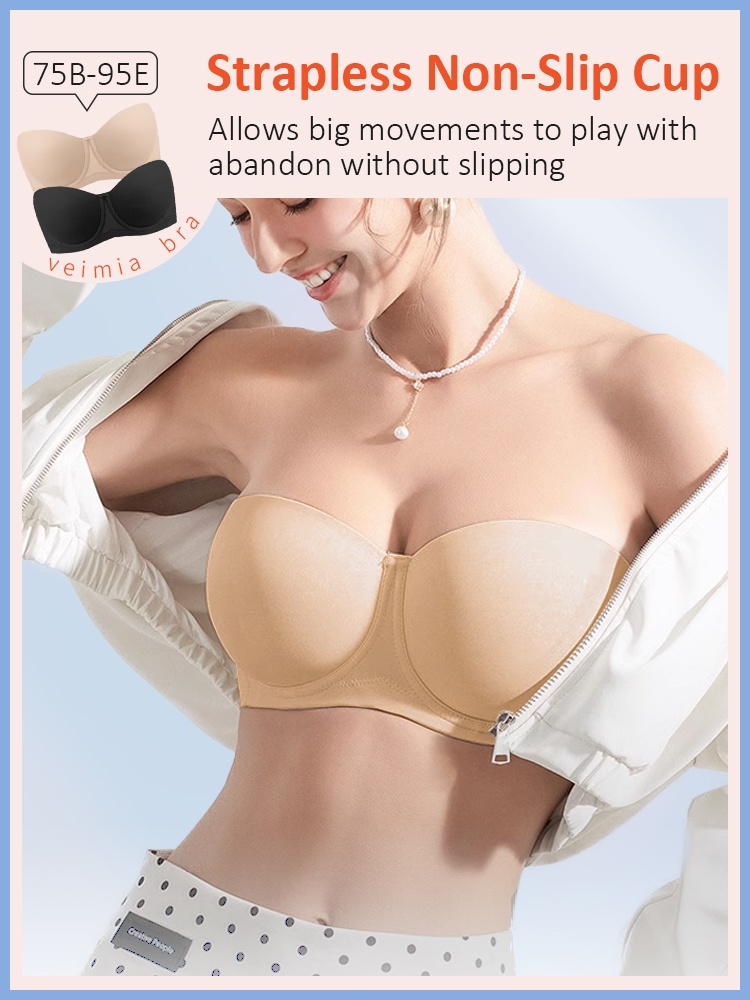 Strapless Bra with Soft Wire No Bounce Feature, 3D Breathable Honeycomb Cups Anti-slip Naturally Shaping Not Sticky VEIMIA

