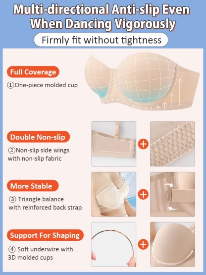 3D Breathable Honeycomb Cups Strapless Bra with Soft Core, No Bounce Anti-slip Naturally Shaping Not Sticky VEIMIA
