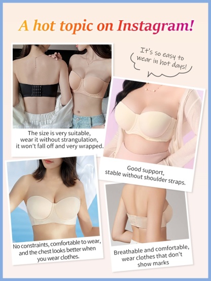 Soft Wire Strapless Bra No Bounce Technology, 3D Breathable Hexagonal Cups Anti-slip Naturally Shaping Not Sticky VEIMIA

