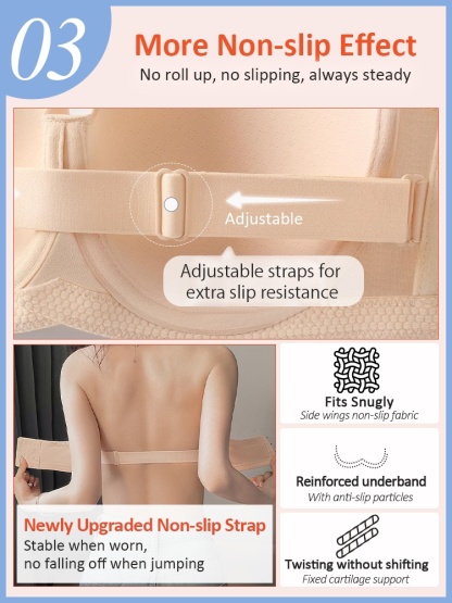 Strapless Bra Anti-slip with Soft Wire Core, 3D Breathable Honeycomb Cups No Bounce Naturally Shaping Not Sticky VEIMIA
