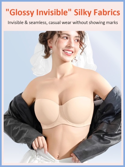 No Bounce Strapless Bra 3D Honeycomb Cups, Soft Wire Structure Anti-slip Naturally Shaping Not Sticky VEIMIA