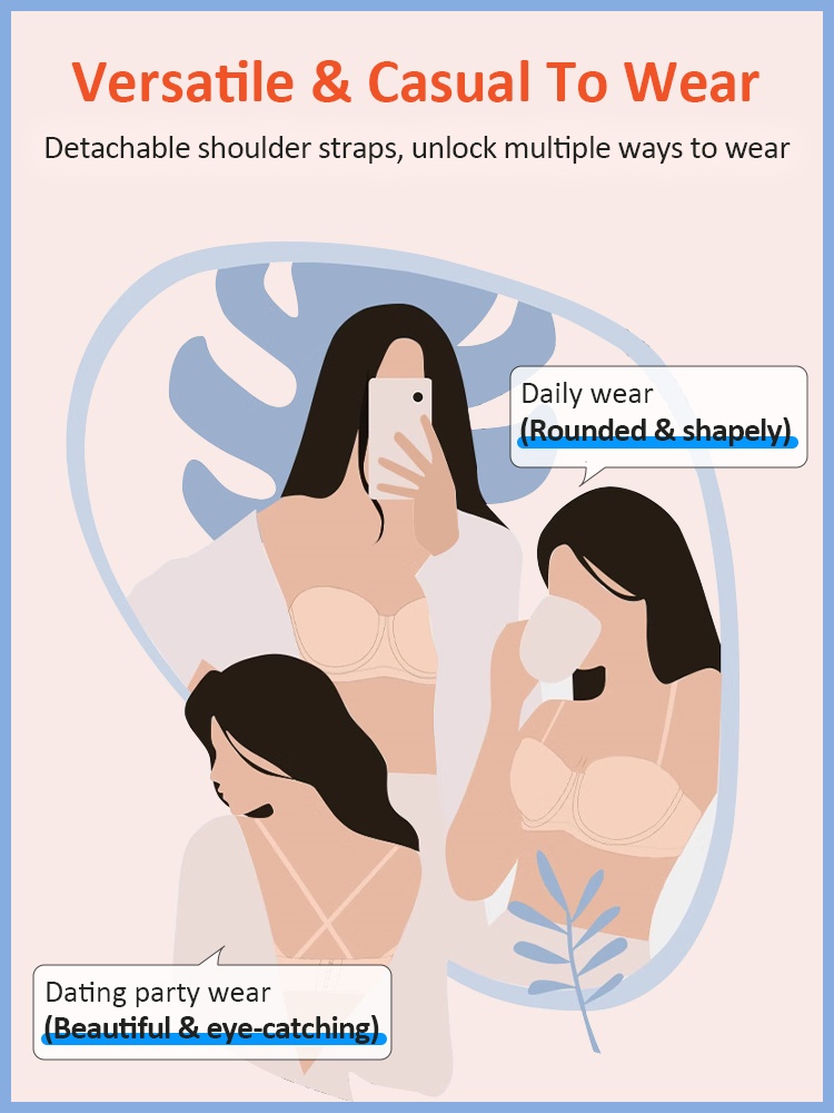 Strapless Bra with Soft Wire No Bounce, 3D Breathable Hexagonal Cups Anti-slip Naturally Shaping Not Sticky VEIMIA