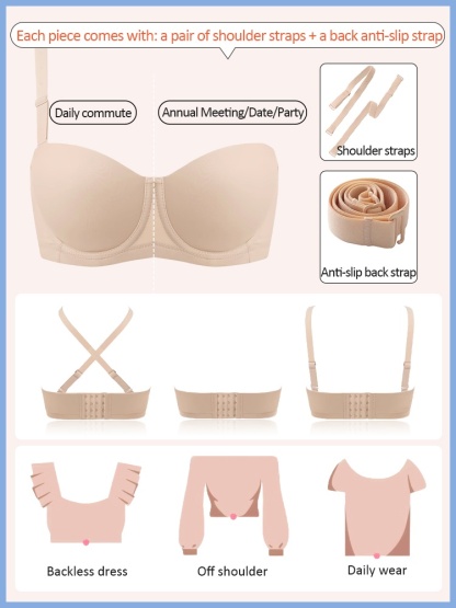 Soft Wire No Bounce 3D Honeycomb Strapless Bra, Anti-slip Naturally Shaping Not Sticky VEIMIA