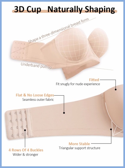 3D Breathable Honeycomb Cups Anti-slip Strapless Bra No Bounce, Soft Wire Frame Naturally Shaping Not Sticky VEIMIA