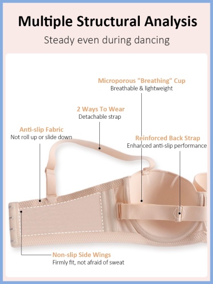 Strapless Bra No Bounce Anti-slip with Wire, 3D Breathable Honeycomb Cups Naturally Shaping Not Sticky VEIMIA