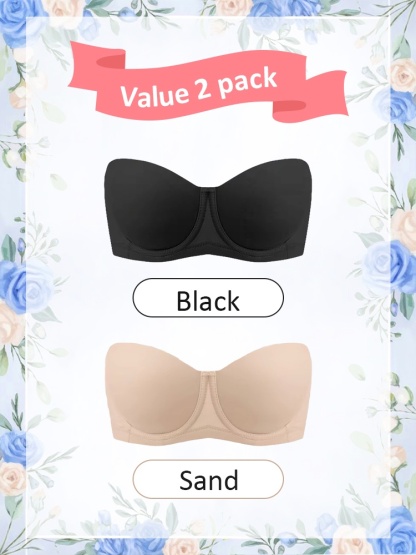 2 Pieces Strapless Bra with 3D Honeycomb Cups No Bounce, Soft Wire Support Anti-slip Naturally Shaping Not Sticky VEIMIA