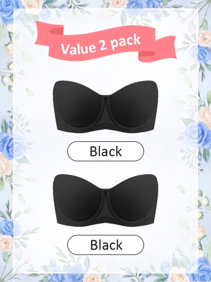 2 Pieces Strapless Bras with 3D Honeycomb Cups No Bounce, Soft Wire Support Anti-slip Naturally Shaping Not Sticky VEIMIA