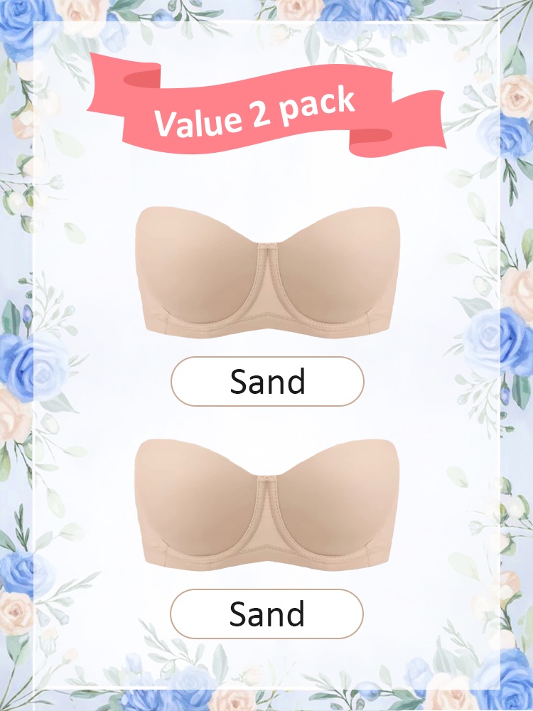 2 Pieces Strapless Bras 3D Honeycomb Cups No Bounce, Soft Wire Support Anti-slip Naturally Shaping Not Sticky VEIMIA