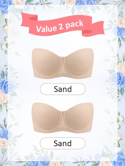 2 Pieces Strapless Bras 3D Honeycomb Cups No Bounce, Soft Wire Support Anti-slip Naturally Shaping Not Sticky VEIMIA
