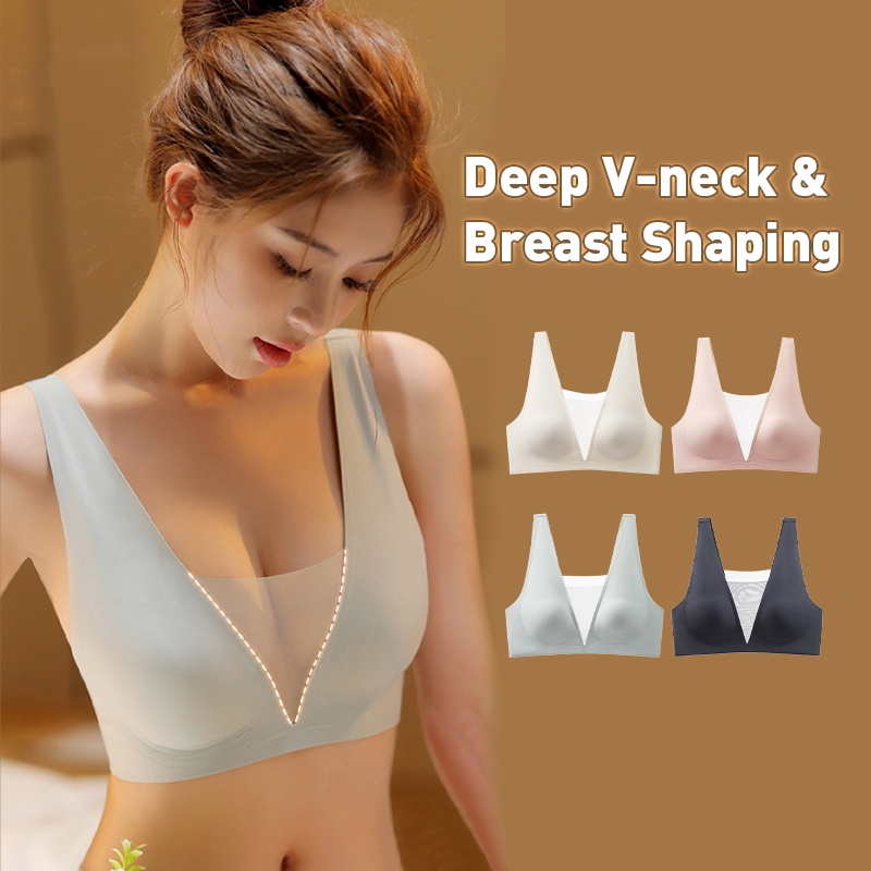 Ultra Thin Seamless Sexy Sleep Bra One Piece Deep V Breathable Mesh Naked Feeling VEIMIA