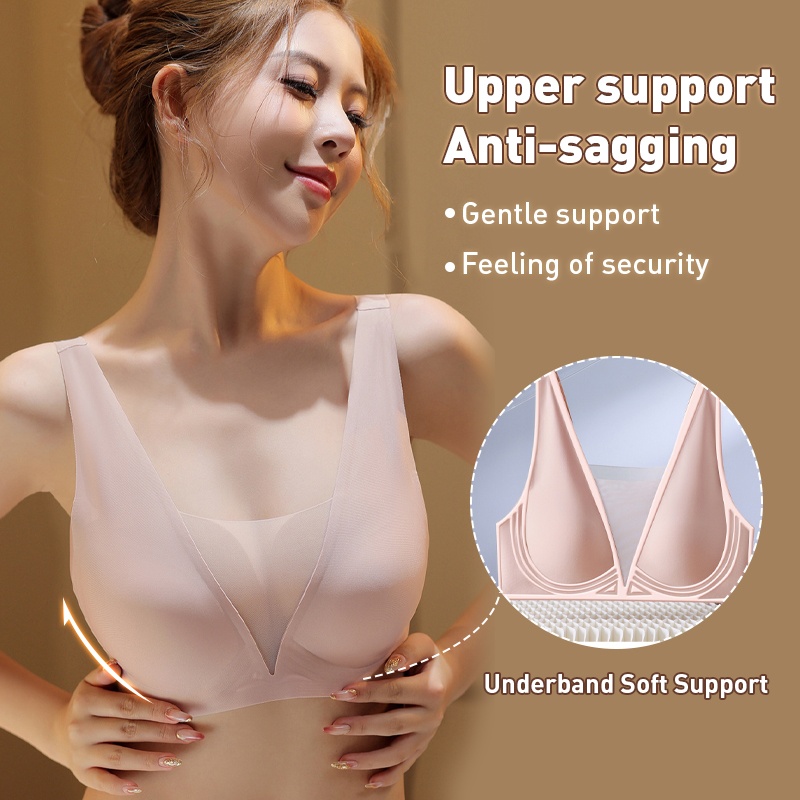 Ultra Thin Seamless Sexy Sleep Bra One Piece Deep V Breathable Mesh Vest VEIMIA