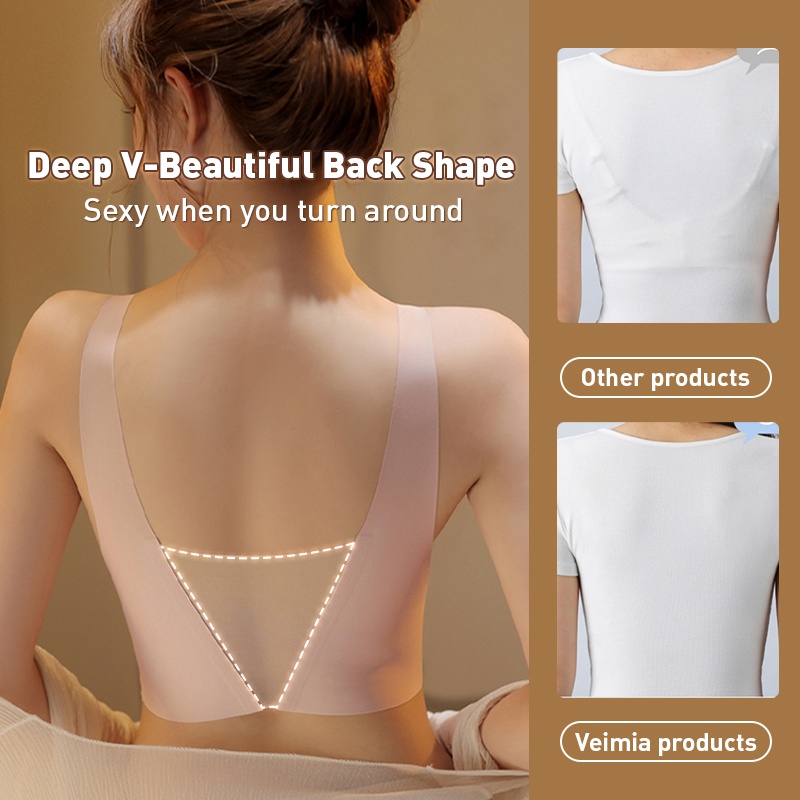 Ultra Thin Seamless Sexy Sleep Bra One Piece Deep V Breathable Mesh VEIMIA